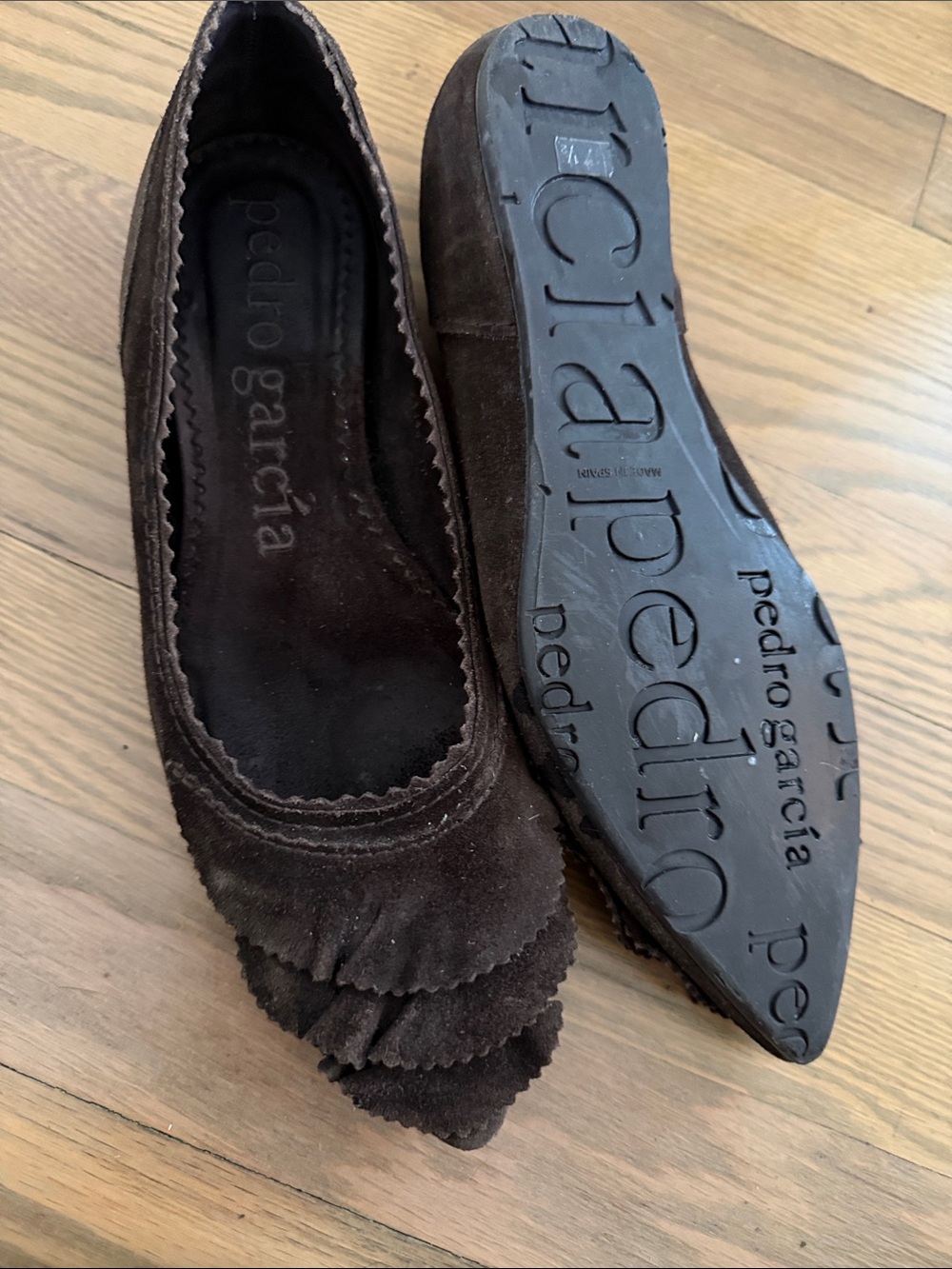 Pedro Garcia Dark Brown Suede Ruffle Ballet Flats